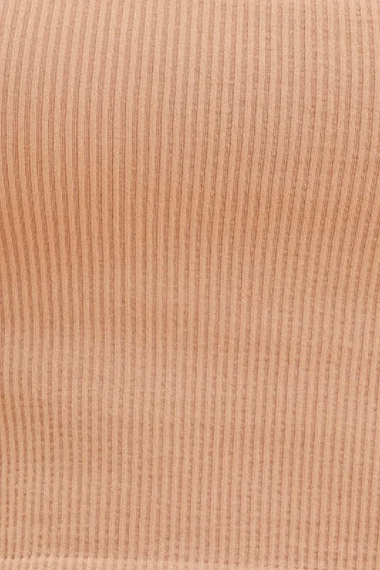 Beige Seamless Singlet Top Scoop Neck Rib Crop