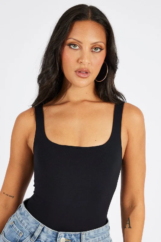 Black Bodysuit Scoop Neck Seamless