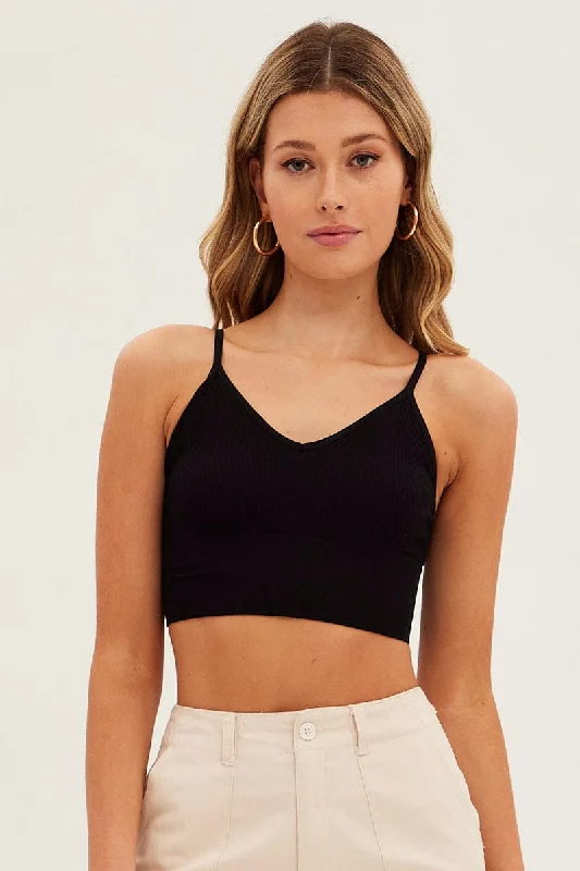 Black Bralette V Neck Seamless