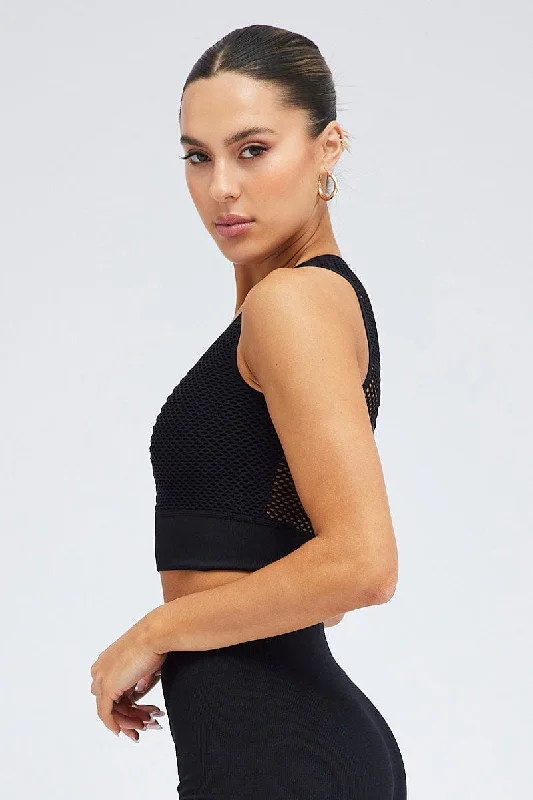 Black Fishnet Top Sleeveless Crop Seamless