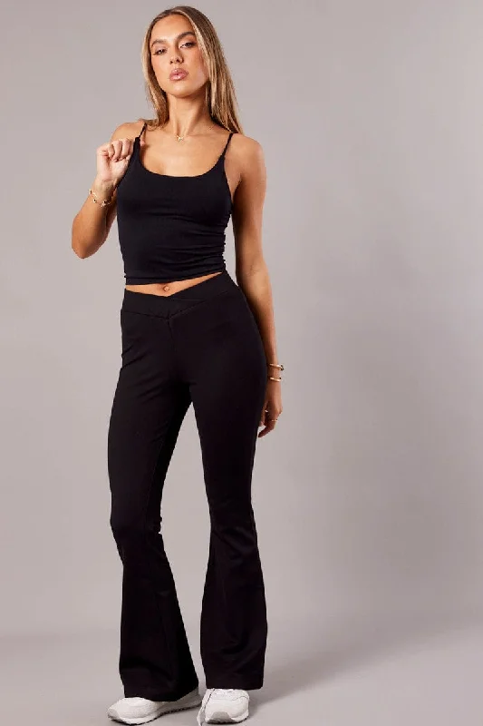 Black Singlet Top Scoop Neck Seamless