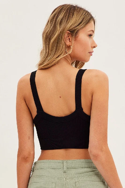 Black Singlet Top Square Neck Seamless