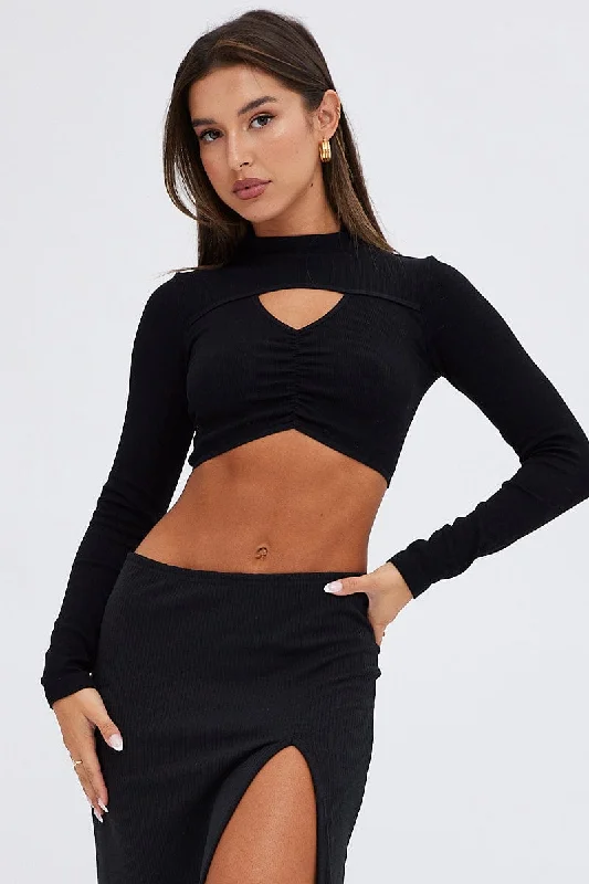 Black Top Long sleeve High neck Seamless