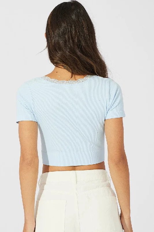 Blue Seamless Top Short Sleeve