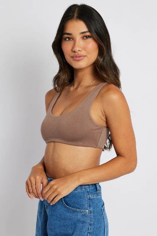 Brown Bralette Scoop Neck Seamless