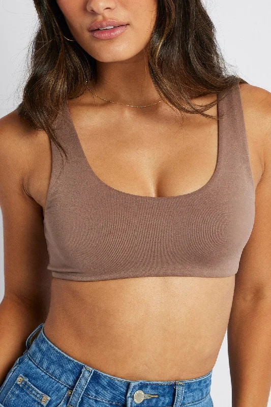 Brown Bralette Scoop Neck Seamless