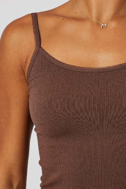 Brown Singlet Top Scoop neck Seamless