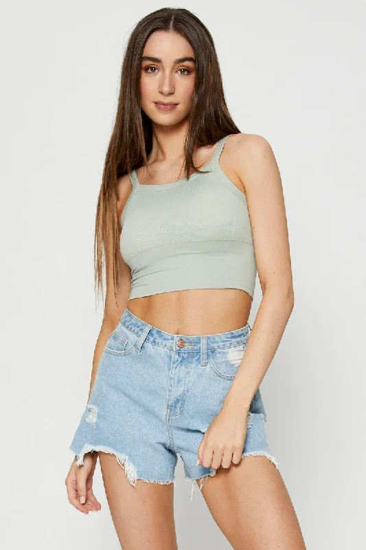 Green Singlet Top Seamless Crop