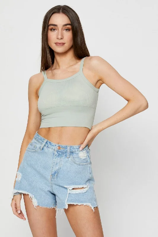 Green Singlet Top Seamless Crop