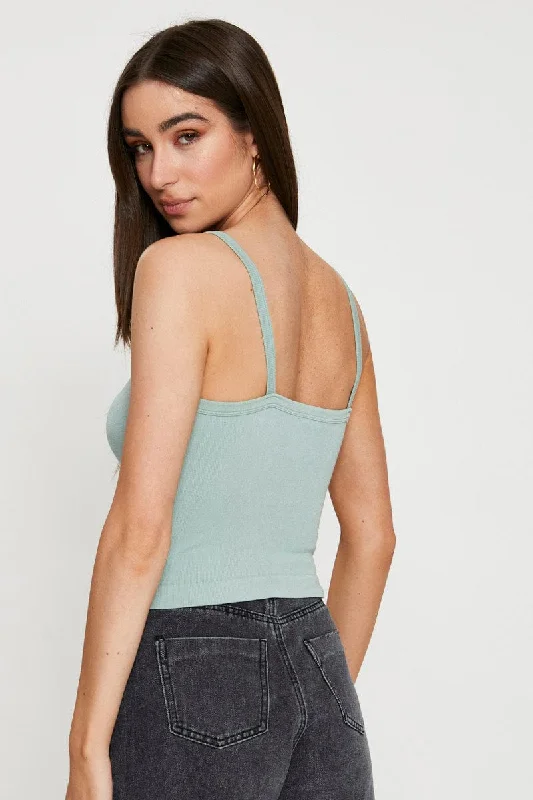 Green Singlet Top Sleeveless Seamless