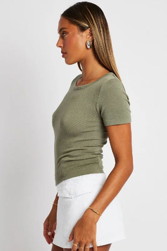 Green T Shirt Short Sleeve Crew Neck Seamless