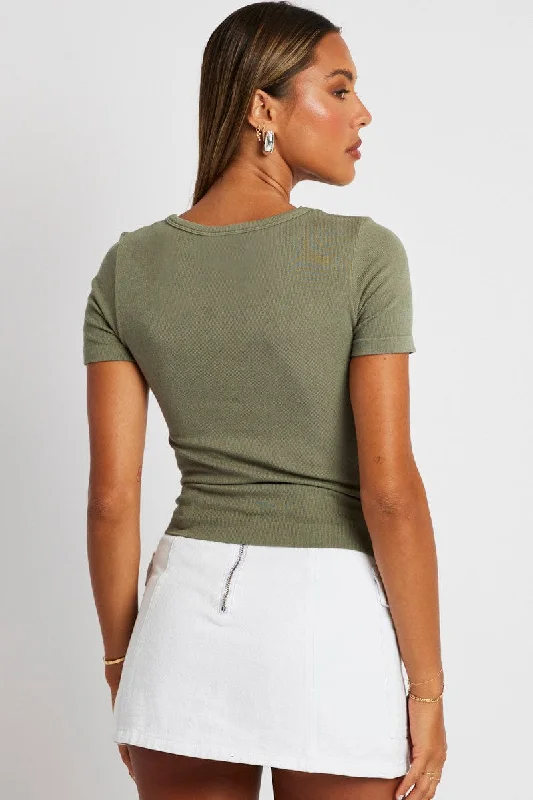 Green T Shirt Short Sleeve Crew Neck Seamless