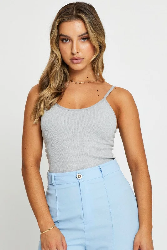 Grey Singlet Top Round Neck Seamless