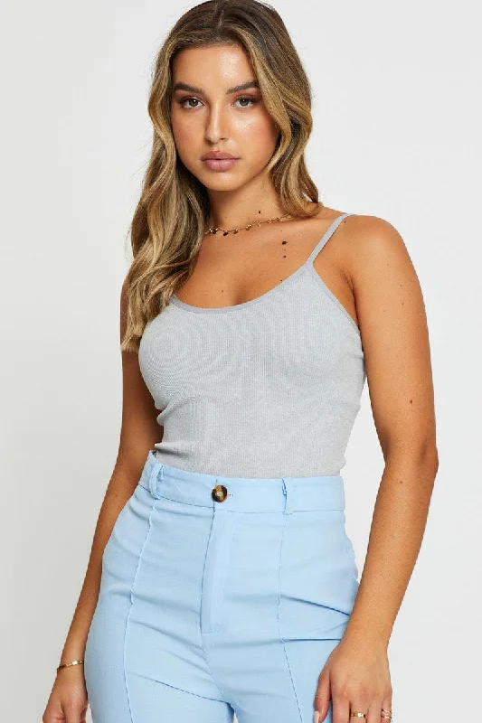 Grey Singlet Top Round Neck Seamless