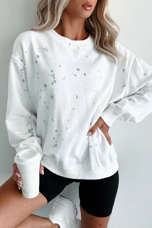 Lightweight Paint Splattered Crewneck Sweatshirt (White/Sage Paint)