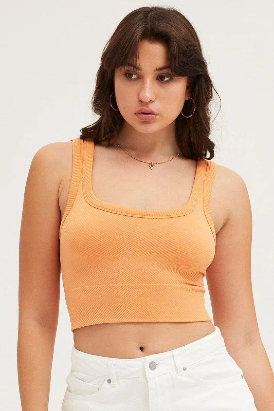 Orange Bralette Seamless Rib