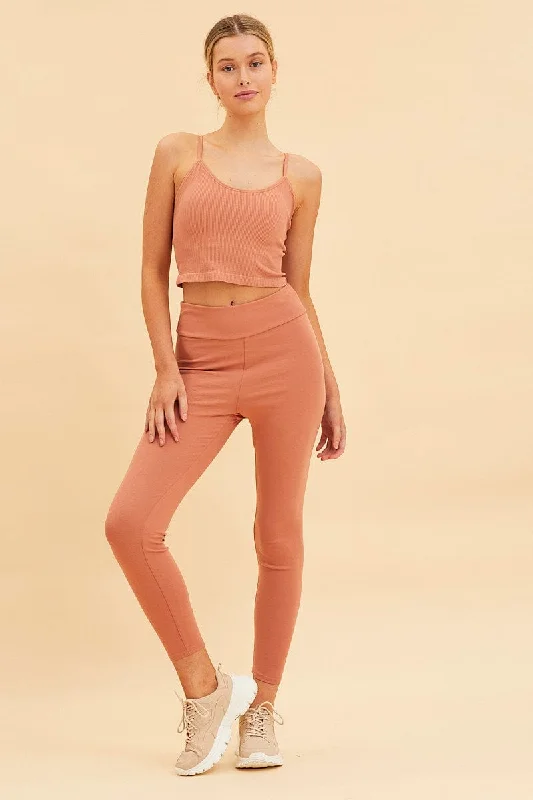 Orange Seamless Singlet Top Scoop Neck Rib Crop