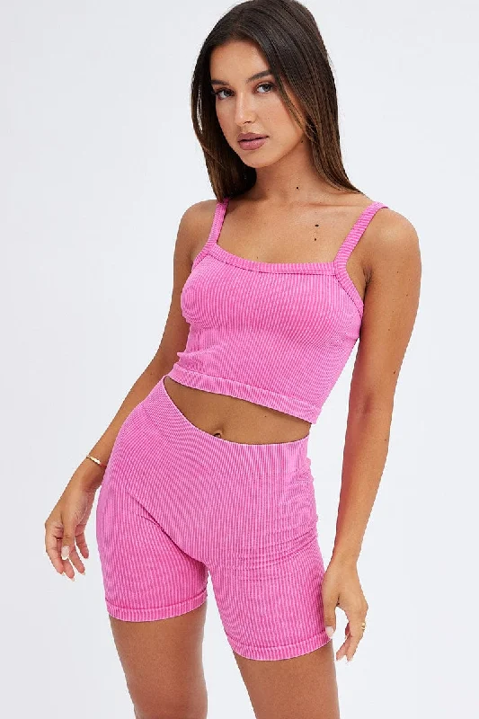 Pink Crop Singlet Top Seamless