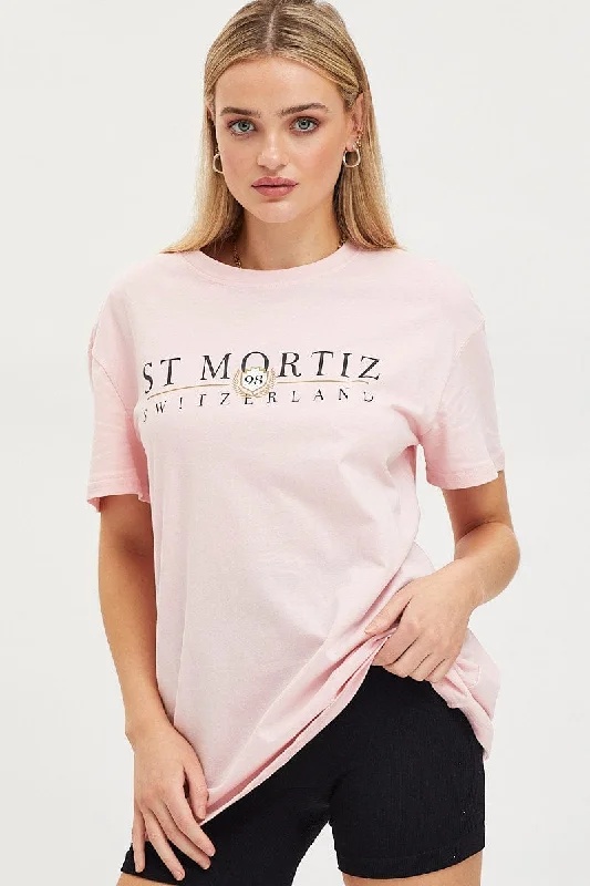 Pink Graphic T Shirt Short Sleeve