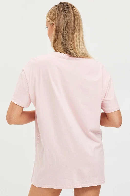 Pink Graphic T Shirt Short Sleeve