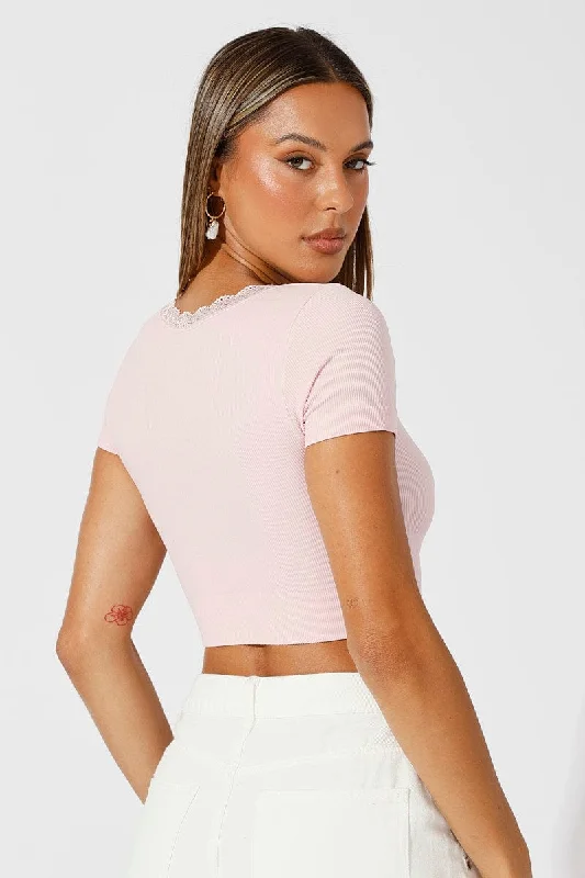 Pink Seamless Top Short Sleeve