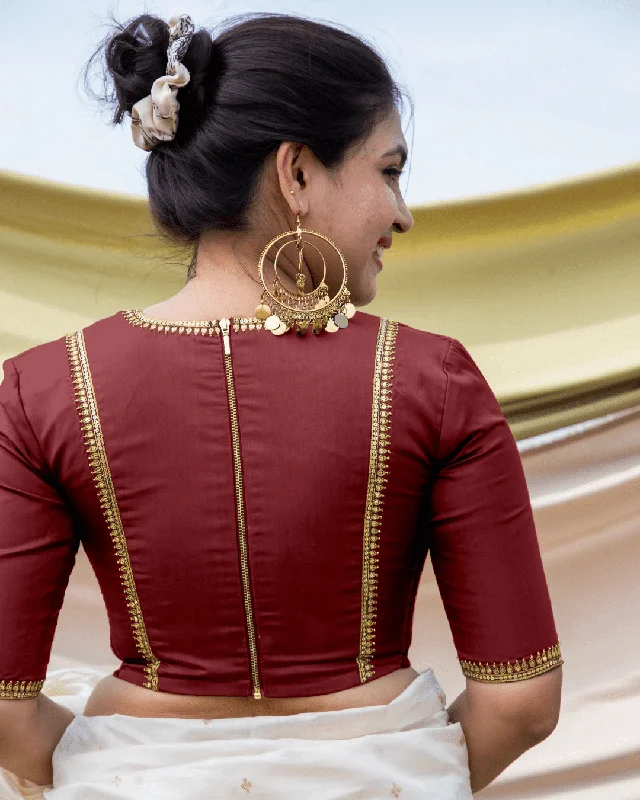 Zohra x Luxe | Auburn Red Saree Blouse w/ FlexiFit™ Side Seam