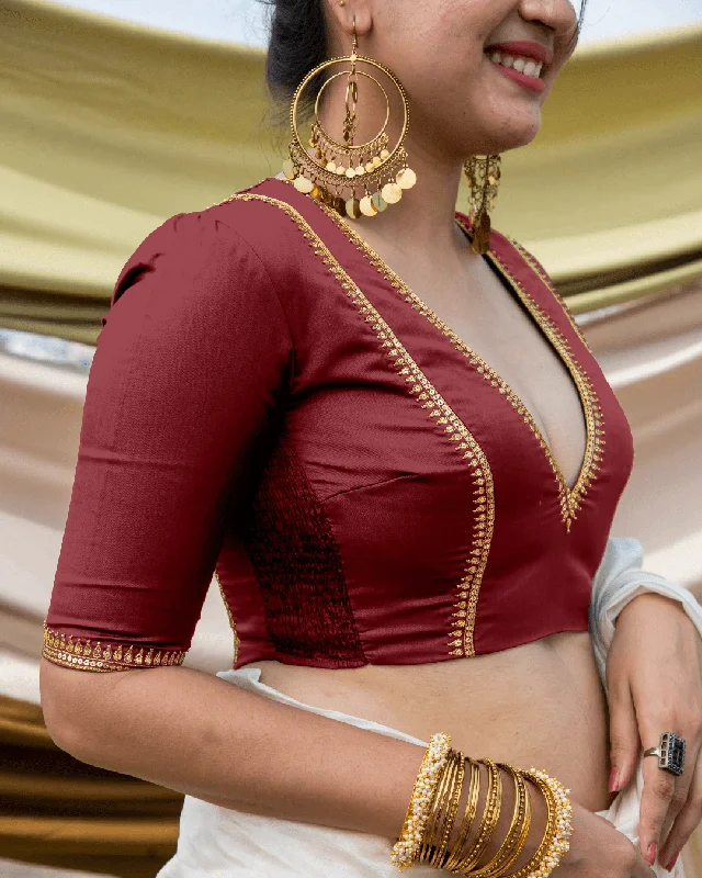 Zohra x Luxe | Auburn Red Saree Blouse w/ FlexiFit™ Side Seam