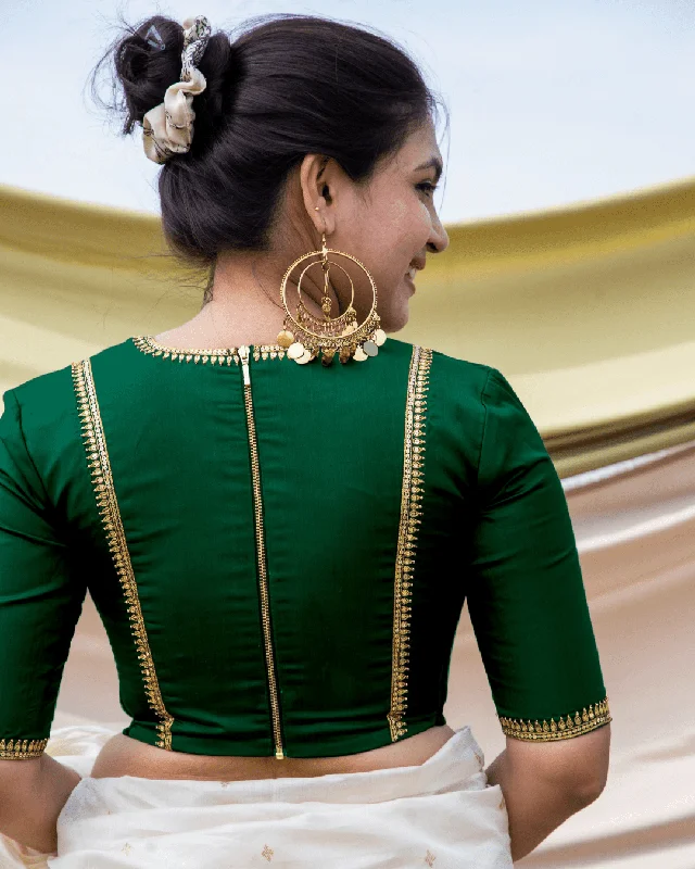 Zohra x Luxe | Bottle Green Saree Blouse w/ FlexiFit™ Side Seam