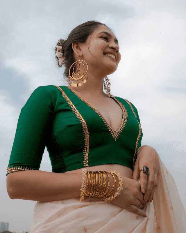 Zohra x Luxe | Bottle Green Saree Blouse w/ FlexiFit™ Side Seam