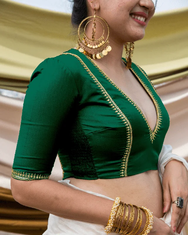 Zohra x Luxe | Bottle Green Saree Blouse w/ FlexiFit™ Side Seam