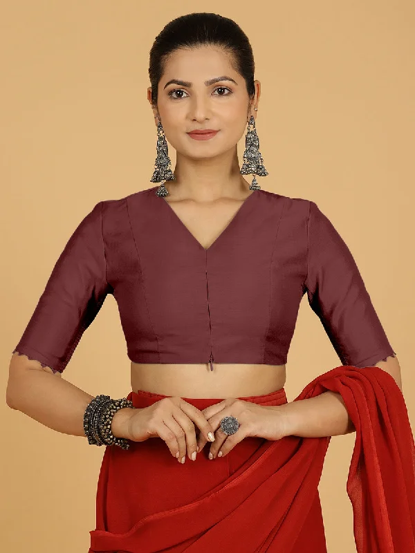 Divya x Rozaana | Elbow Sleeves Saree Blouse in Deep Maroon