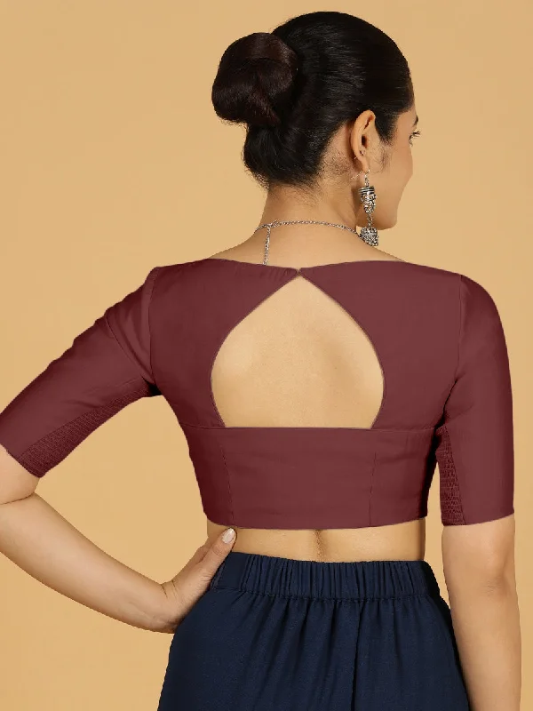 Priya x Rozaana | Elbow Sleeves Saree Blouse in Deep Maroon