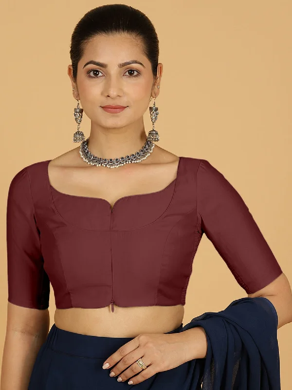 Priya x Rozaana | Elbow Sleeves Saree Blouse in Deep Maroon