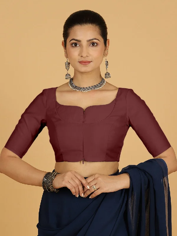 Priya x Rozaana | Elbow Sleeves Saree Blouse in Deep Maroon