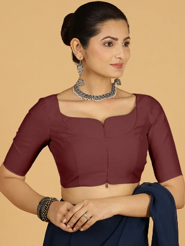 Priya x Rozaana | Elbow Sleeves Saree Blouse in Deep Maroon