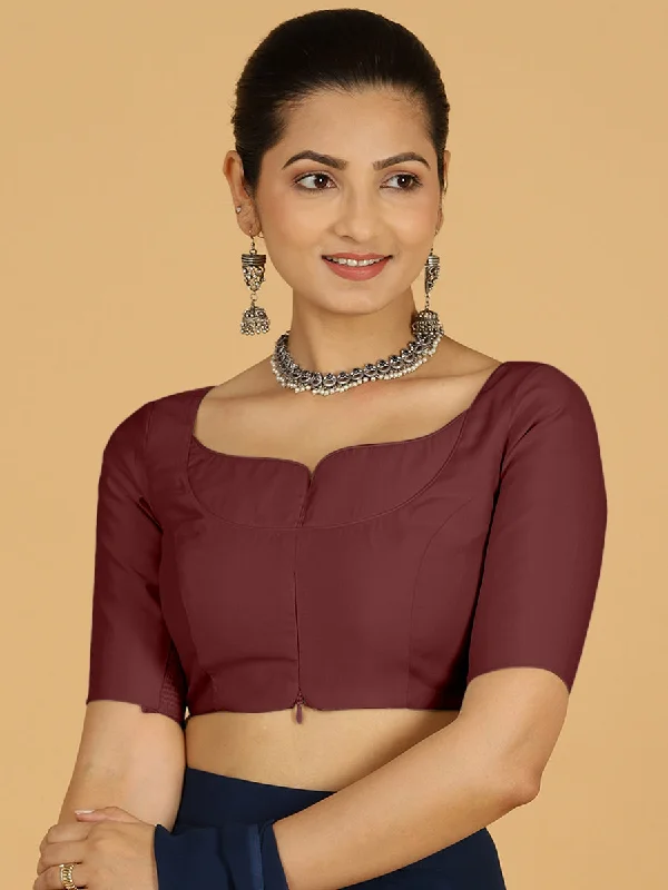 Priya x Rozaana | Elbow Sleeves Saree Blouse in Deep Maroon