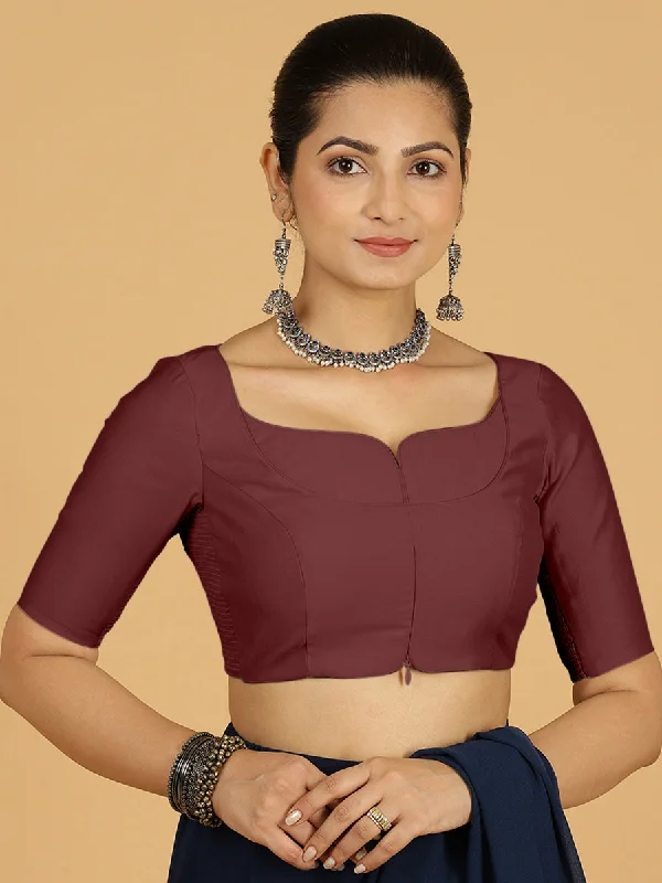 Priya x Rozaana | Elbow Sleeves Saree Blouse in Deep Maroon