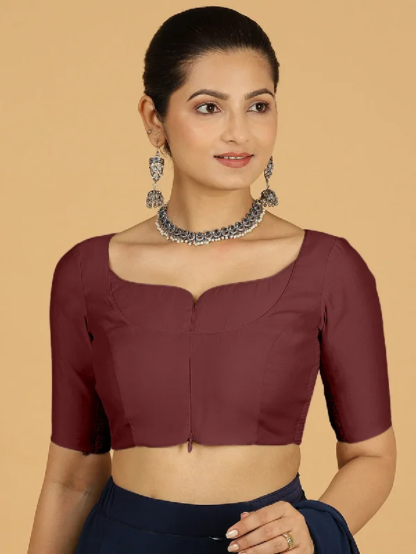 Priya x Rozaana | Elbow Sleeves Saree Blouse in Deep Maroon