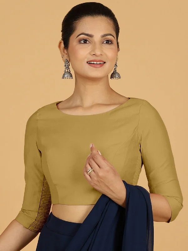 Tamanna x Rozaana | Three Quarter Sleeves Saree Blouse in Dijon Mustard