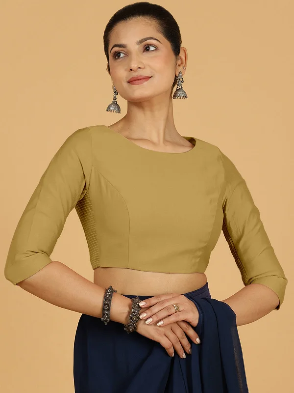 Tamanna x Rozaana | Three Quarter Sleeves Saree Blouse in Dijon Mustard