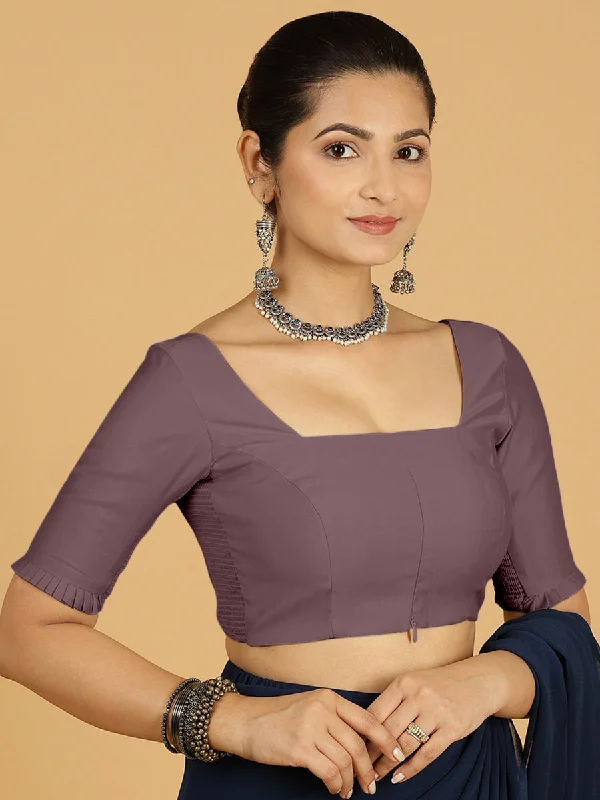 Nihira x Rozaana | Elbow Sleeves Saree Blouse in Purple Mauve