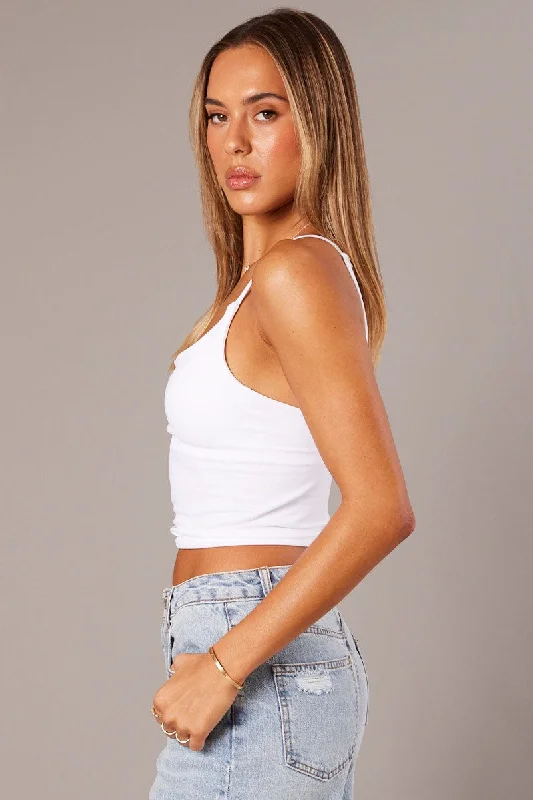 White Singlet Top Scoop Neck Seamless