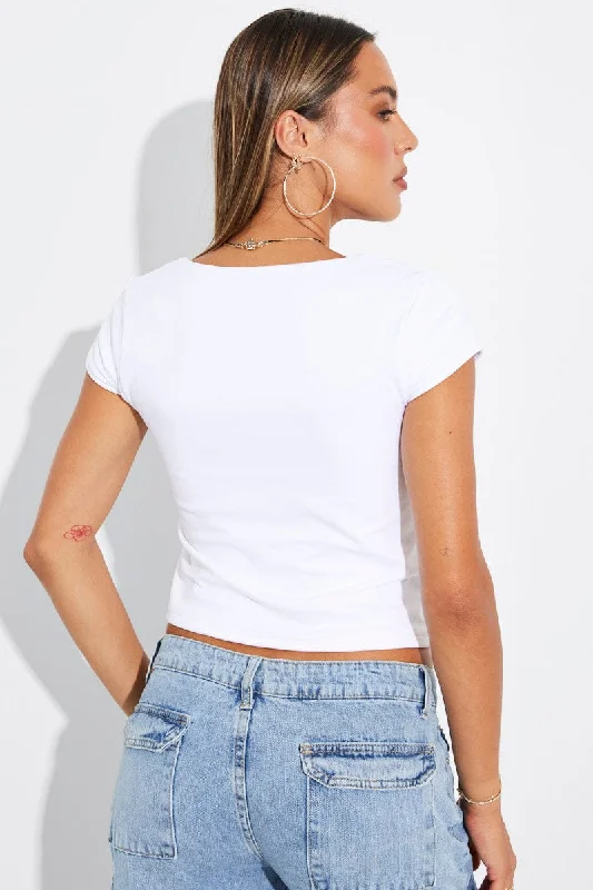 White T Shirt Cap Sleeve Square Neck Seamless