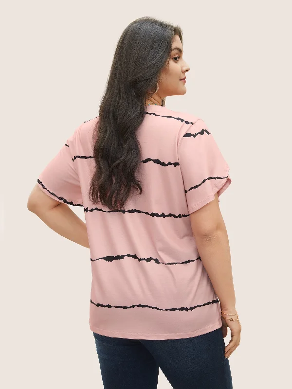 Striped Contrast Petal Sleeve T-shirt