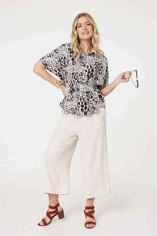 Animal Print Shirred Waist Blouse