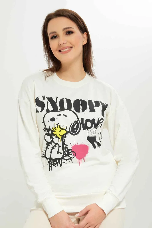 Women White Snoopy Printed Sweatshirt