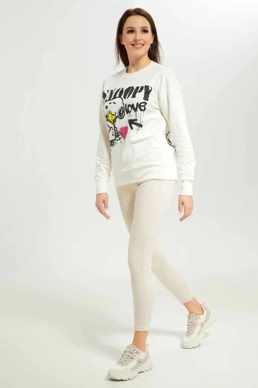 Women White Snoopy Printed Sweatshirt