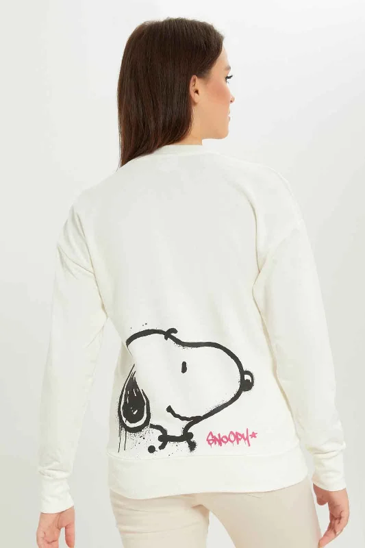 Women White Snoopy Printed Sweatshirt