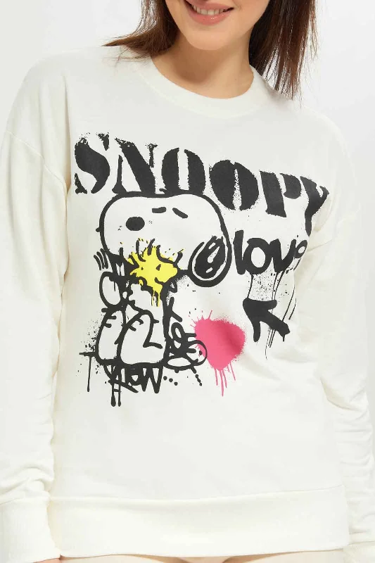 Women White Snoopy Printed Sweatshirt