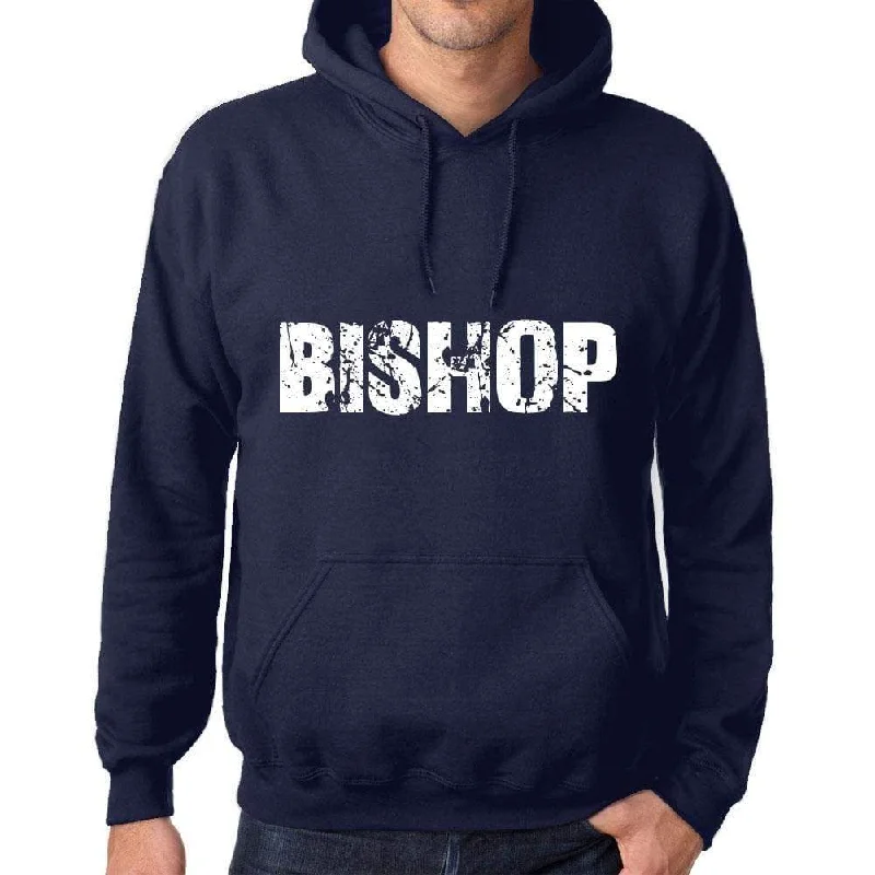 Unisex Printed Graphic Cotton Hoodie Popular Words BISHOP French Navy